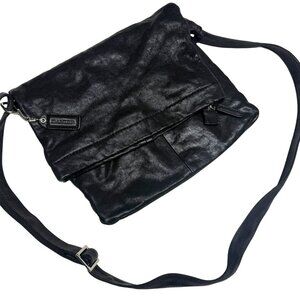 Vintage DANIER Distressed Shiny Black Leather Flat Messenger Bag